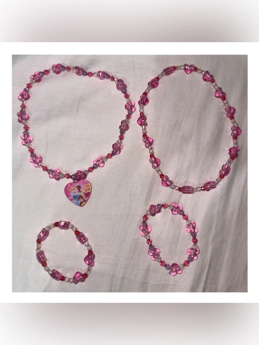 Disney Pink Heart Bead Necklace and Bracelet Sets